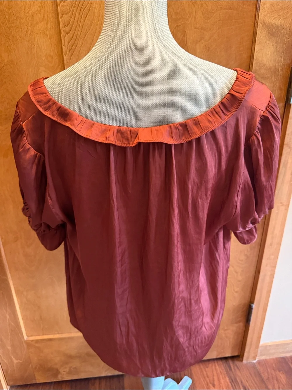 J. Crew Rust Red Ruffle Scoop-Neck Blouse sz Med